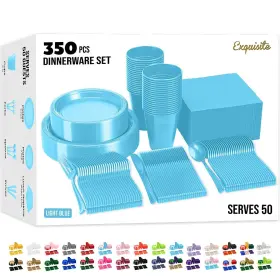 Exquisite 743795010426 350 Pcs Light Blue Plastic Plates For Party Disposable