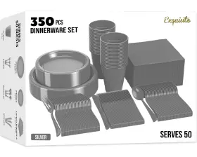 Exquisite 743795010471 350 Pcs Plastic Dinnerware Set Includes 50 9 Inch Silver Dinner Plates