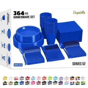 Exquisite 743795010525 364 Pcs Plastic Dinnerware Set Includes 52 9 Inch Blue Dinner Plates