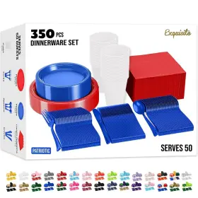 Exquisite 743795010563 350 Piece Combo American Flag Themed Red White And Blue Disposable Party Plas