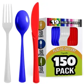 Exquisite 743795015124 150 Ct Disposable Plastic 4th Of July Red White And Blue Cutlery Set I Serves