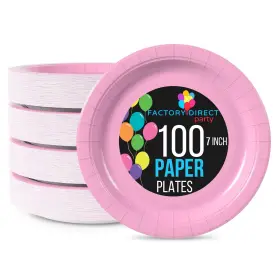 Exquisite 743795016503 Pink Paper Plates 7 Inch Heavy Duty 100 Pcs Disposable