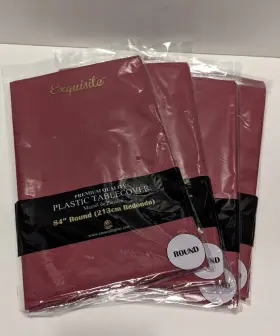 Exquisite 743795911037 New 4-pack Premium 84 Inch Round Disposable Plastic Tablecloth - Red Burgundy