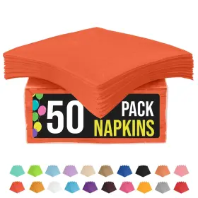Exquisite 743795954164 50 Pack Orange Paper Napkins Disposable 2 Ply Party Disposab