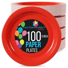Exquisite 743795975206 Red Paper Plates 9 Inch 100 Count - Bulk