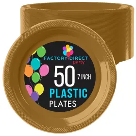 Exquisite 743795983089 Gold Plastic Plates Disposable 7 Inch Dinner 50 Pcs Disp