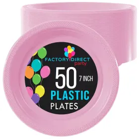Exquisite 743795983188 7 Inch. Dessert Plates Pink Plastic Disposable 50 Count Plate Set Di