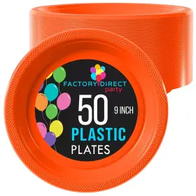 Exquisite 743795984161 Orange Plastic Plates Disposable 9 Inch Dinner 50 Pcs Orang