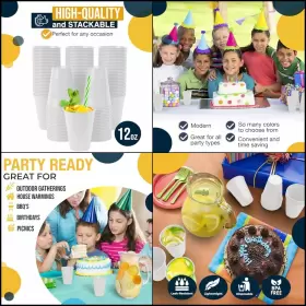 Exquisite 743795985236 12 Oz White Plastic Cups For Party 50 Pack Disposable