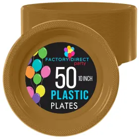 Exquisite 743795987087 Gold Plastic Plates Disposable 10 Inch Dinner 50 Pcs Dis
