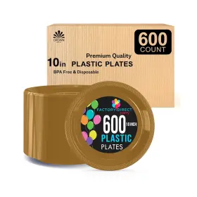 Exquisite 810144493619 10 Inch Gold Plastic Plates - 600 Count Solid Color Disposable Pl