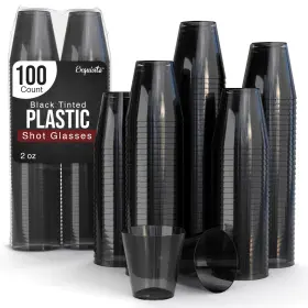 Exquisite 810144496757 Plastic Shot Glasses Disposable 100 Count 2 Oz Smokey Dark Tinted Black
