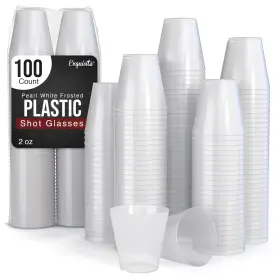 Exquisite 810144496771 Plastic Shot Glasses Disposable 100 Count 2 Oz Frosted Pearl White Cups