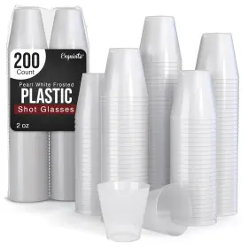 Exquisite 810144496801 Plastic Shot Glasses Disposable 200 Count 2 Oz Frosted Pearl White Cups Par