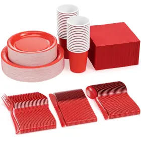 Exquisite 810144497822 700 Pcs Paper Dinnerware Set Includes 100 Of Each 9 Inch Red Disposable Plates