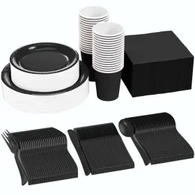 Exquisite 810144497945 700 Pcs Paper Dinnerware Set Includes 100 Of Each 9 Inch Black Disposable Plates