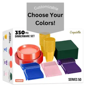 Exquisite 810173102438 350 Pcs Custom Plastic Dinnerware Set Choose Your Colors - Disposable Plates