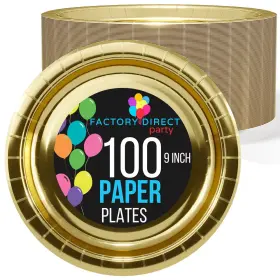 90141087 Exquisite Reflective Gold Paper Plates 9 Inch Disposable - 100 Ct