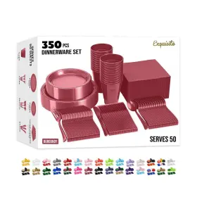 Burgundy-350 Exquisite 350 Pcs Burgundy Plastic Plates For Party Disposable Set 50