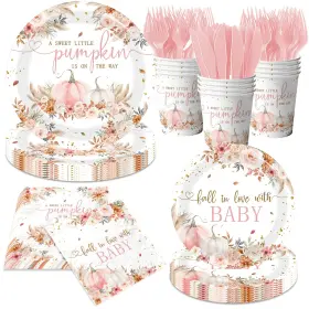 Eyobzooq 717097528200 Little Pumpkin Baby Shower Decorations Girl Boho A Sweet Is On The Way Plates
