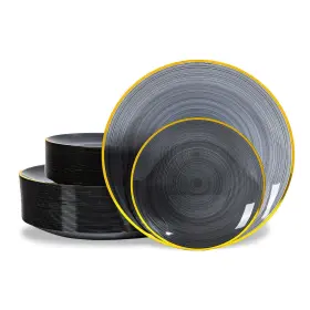 Jh-hxtmh-b-50 Fabulous Party 100pcs Black Plastic Plates-crystal Design Disposable Plates With Gold