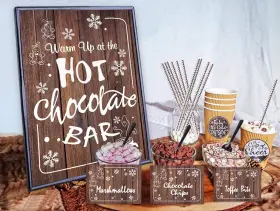 Facraft 619793906514 Hot Chocolate Bar Kit Luxury Supplies - Sign Labels Wood Grain