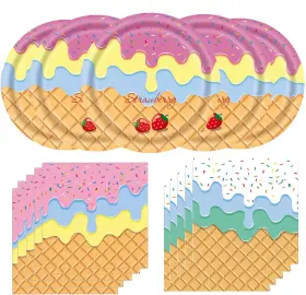 Bqlpz01-40 Facviult 40pcs Ice Cream Napkins And Plates Party Supplies Multicolor