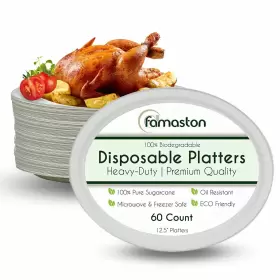 Famaston 641796455430 12.5 Inches Paper Plates 60 Pack Large White Oval Plate Hea