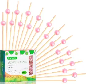 Fanardus 313085863850 120pcs Pink Pearl Cocktail Picks Fancy Long Toothpick Stick Skewers 4.7 Inch D