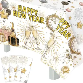 2306300849 Fancy Land Happy New Year Tablecloths 3 Pack Years Eve 54 X 108 White