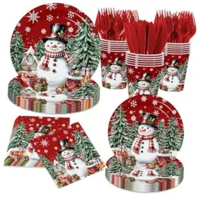 20250922 Fantasydecoration Vintage Christmas Decorations Tableware 144pcs Snowman Plates And