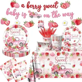 Fantasydecoration 717203051929 Baby Shower Decorations A Berry Sweet Is On The Way Plates And Strawberry