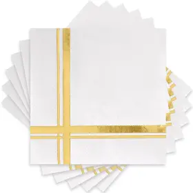 Fanxyware 649684146187 100pcs Gold On White Cocktail Napkins 3-ply 5 Inch X5 Blissful Crossing Design