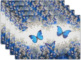 Bbwplacemat230404 Farg 230404xxrw9p8l Blue Butterfly White Flowers Place Mat Charming 12x18 In