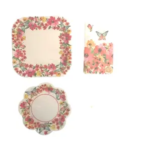 Farmhouse Treasures 824228041528 Floral Party Supplies For 12 Guests Dinner And Dessert Paper