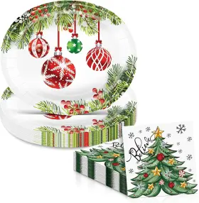 Fatlbsev 445027281248 50count Christmas Oval Paper Plates And Napkins Sets -10 X 12 Heavy Duty Part