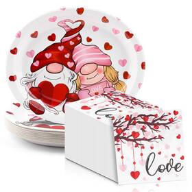 Fatlbsev 762949105627 50pcs Valentines Day Oval Paper Plates And Napkins Large Colorful