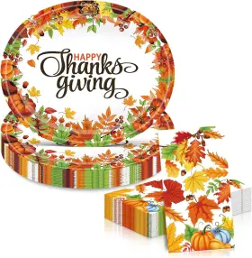 Fatlbsev 762949106044 50pcs Thanksgiving Oval Paper Plates And Napkins Sets -10 Inch X 12 Large Disposabl
