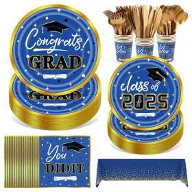Fatlbsev 765477702016 211pcs Graduation Paper Plates Set - Include Cups Cutlery Napk Inch