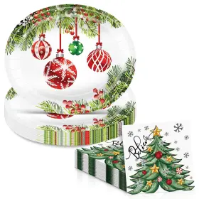 Fatlbsev 765477702719 50count Christmas Oval Paper Plates And Napkins Sets -10 Inch X 12 Heavy Duty Pa