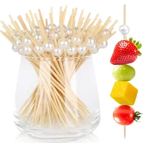 Fatloda 635405244706 Cocktail Picks 200pcs White Pearl 4.7 In Bamboo Skewers Party Zq Wh Fancy Drinks