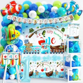 Zhbh-1165 Fayoo Ofishally One First Birthday Decorations Gone Fishing 1st Party Supp