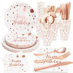 Feenrui 779683809445 Birthday Party Supplies 200 Pcs Rose Gold Plates Napkins And R
