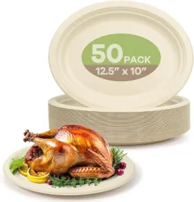 Fehhto 705353409868 100% Compostable Oval Paper Plates 12.5inch 50pack Disposable Heavy