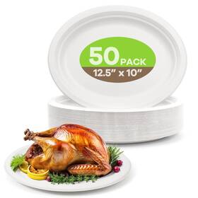 Fehhto 764046815386 100% Compostable Oval Paper Plates 12.5inch 50pack Disposable Heavy Duty Bag