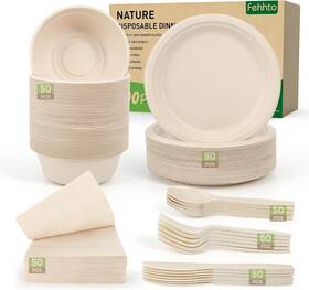 Fehhto Ycx-004 Disposable Paper Plates Set 300pcs Compostable Sugarcane