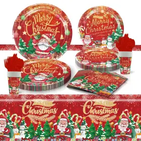 Fengirl 760594991787 81 Pcs Merry Christmas Paper Dinnerware Set Tree Plates And N