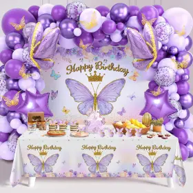 B0cmh3glrm Fengrise Purple Butterfly Balloon Arch Kit Happy Birthday Backdrop Girl Party Decoratio