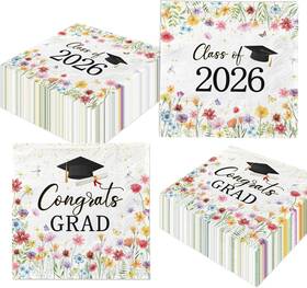 Fenyu Party 313031828841 Class Of 2026 Graduation Supplies - 48 Count Wildflower Napkins