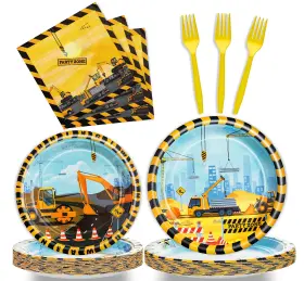 B0c1bv9y1k Fesciory 96 Pcs Construction Birthday Party Plates Napkins Forks Tableware Set For 24 Gue